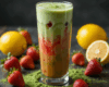 strawberry matcha lemonade in a clear glass