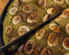 matcha protein pancakes cut in four