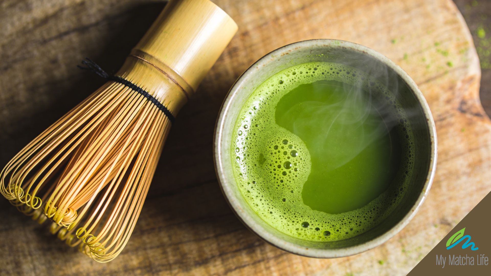 Vibrant green ceremonial matcha in a bowl — rich in L-theanine for calm, focused energy